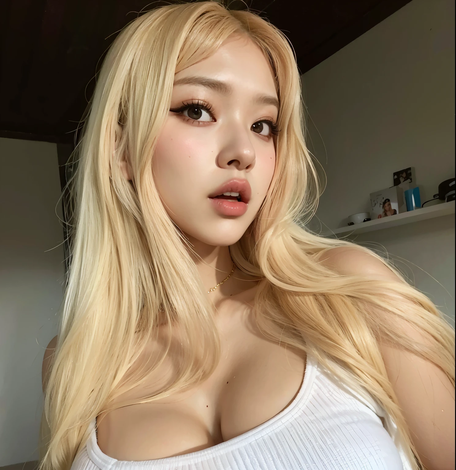 Mulher loira em lingerie branca posando em um espelho, Parque Roseanne do Blackpink, Heonhwa Choe, Menina coreana jovem bonita, TaeJune Kim, com longos cabelos loiros, Menina coreana jovem bonita, com longos cabelos brancos, Mulher sul-coreana bonita, Menina coreana, Jinyoung Canela, Ana Takamaki, Jaeyeon Nam, com longos cabelos brancos, em linho. Rosto da rose do blackpink