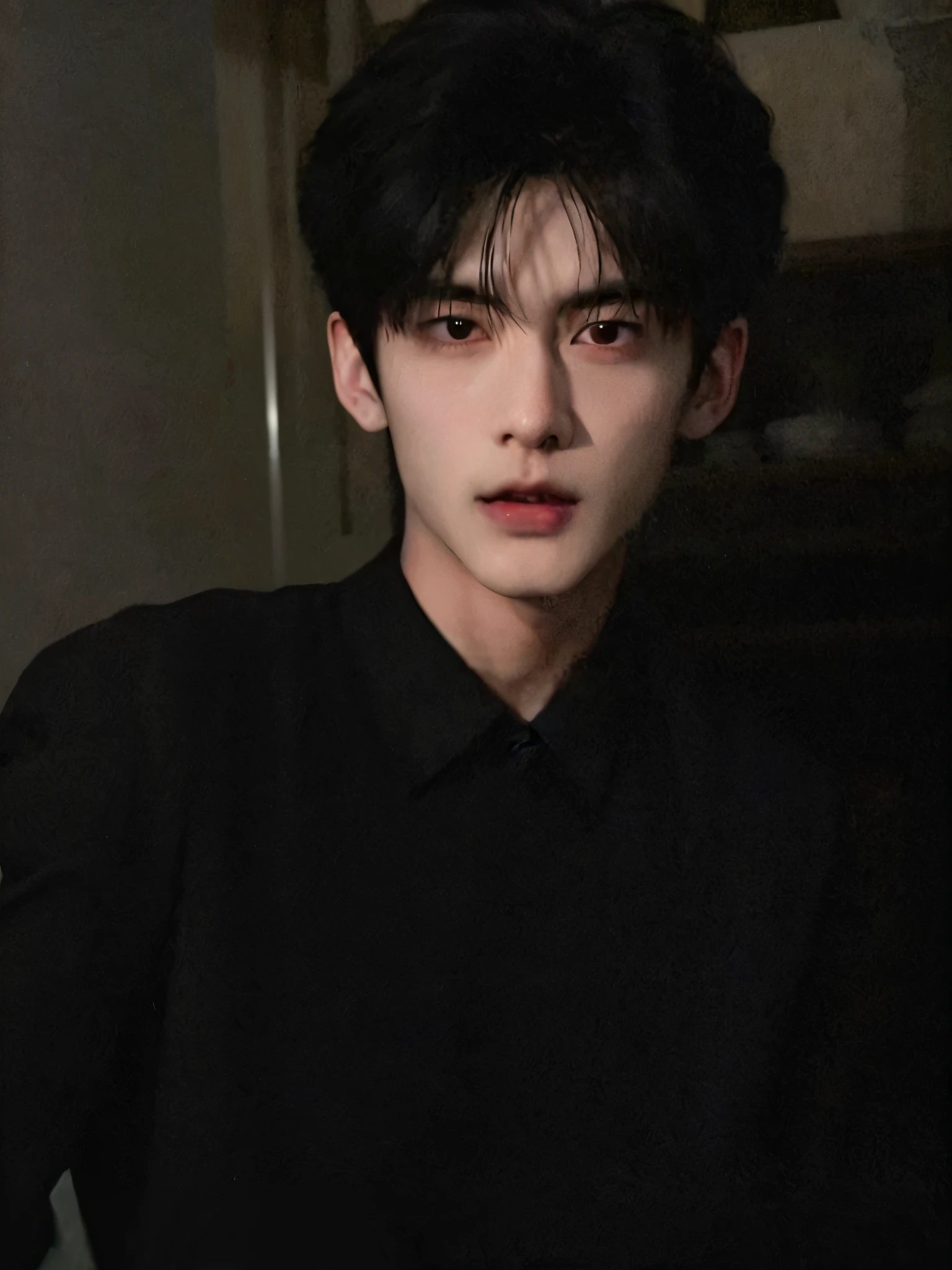 German man in black shirt sitting in dark room, Kim Do-young, Shin Jinying, inspired by Zhang Han, cai xukun, Inspired by Bian Shoumin, Shin Jin Young Aesthetics, Paint Urzan, razor blade in drain pipe, Zheng Zaiying, inspired by jeonseok lee, blackpink josie's portrait, inspired by Yanjun Cheng