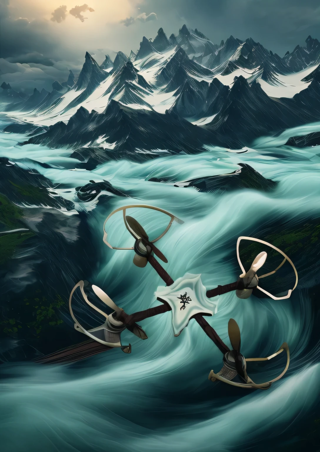 High mountains and flowing water