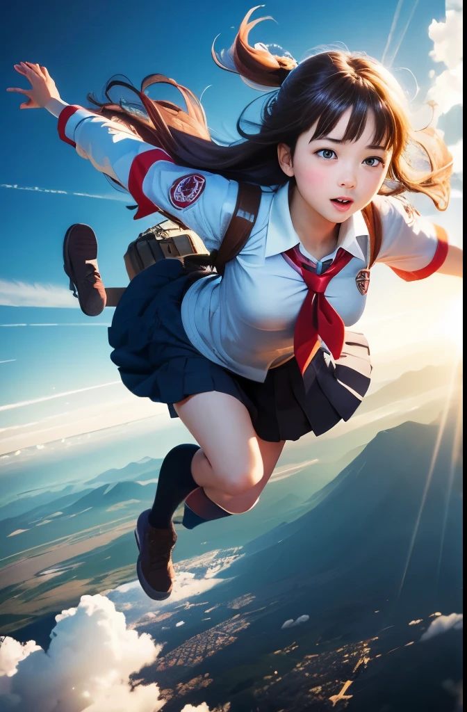 High school girl flying in the sky