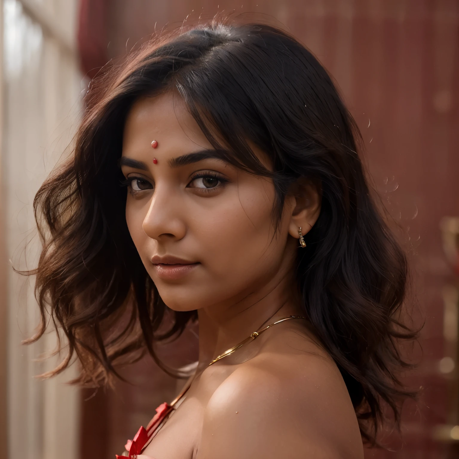 (((side pose))), beautiful indian woman side pose in sexy red transparent lingerie, ((high definition)),high quality body, indoor, indian,soft focus, depth of field, 8k photo, HDR, professional lighting, taken with Canon EOS R5, 75mm lens, natural beauty, golden hour , handheld shot, (extreme close-up), macro shot , 8k, fine details, sharp, very detailed, high resolution, masterpiece, natural beauty, casual photo, natural beauty, natural beauty.