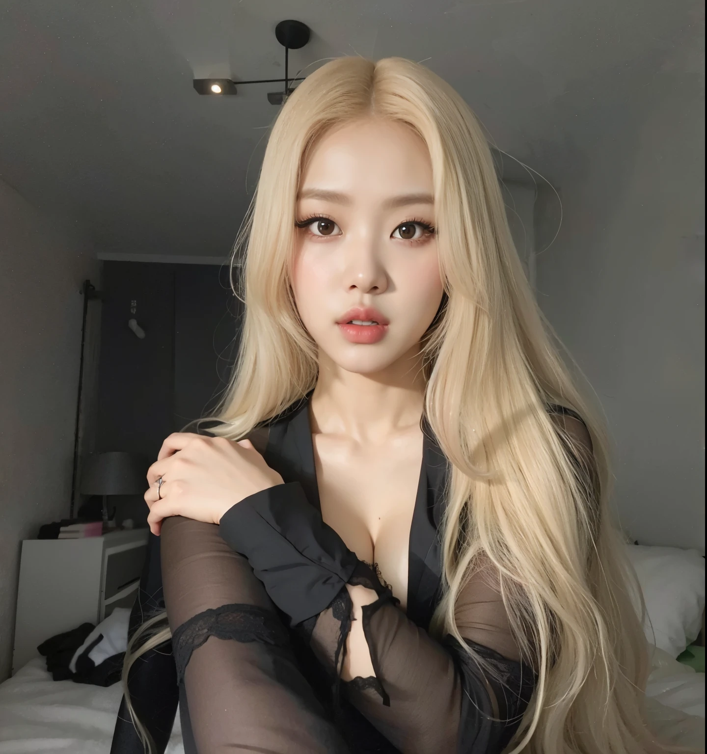 Mulher loira em lingerie branca posando em um espelho, Parque Roseanne do Blackpink, Heonhwa Choe, coreana jovem bonita, TaeJune Kim, com longos cabelos loiros, Meninana jovem bonita, com longos cabelos brancos, Mulher sul-coreana bonita, Menina coreanyoung Canela, Ana Takamaki, Jaeyeon Nam, com longos cabelos brancos, em linho. Blackpink Rosé face