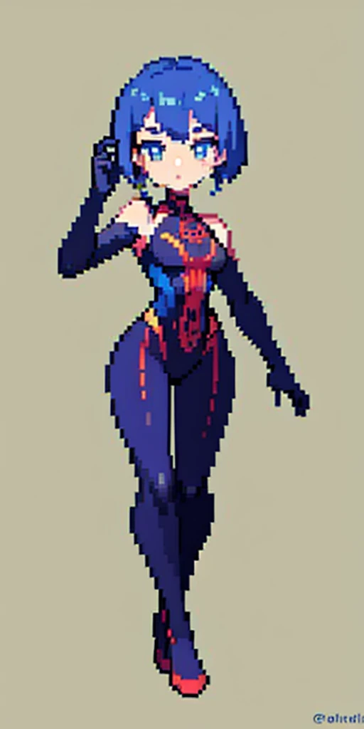 Blue hair, Spidey, (tmasterpiece, top-quality, best qualityer), pix, pixelart, 1girll, (best qualityer:1.3),(tmasterpiece:1.1),(illustratio:1.2),(ultra - detailed:1.2)