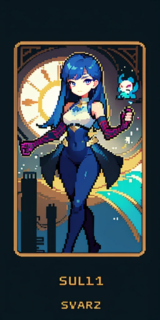 Blue hair, Spidey, (tmasterpiece, top-quality, best qualityer), pix, pixelart, 1girll, (best qualityer:1.3),(tmasterpiece:1.1),(illustratio:1.2),(ultra - detailed:1.2)