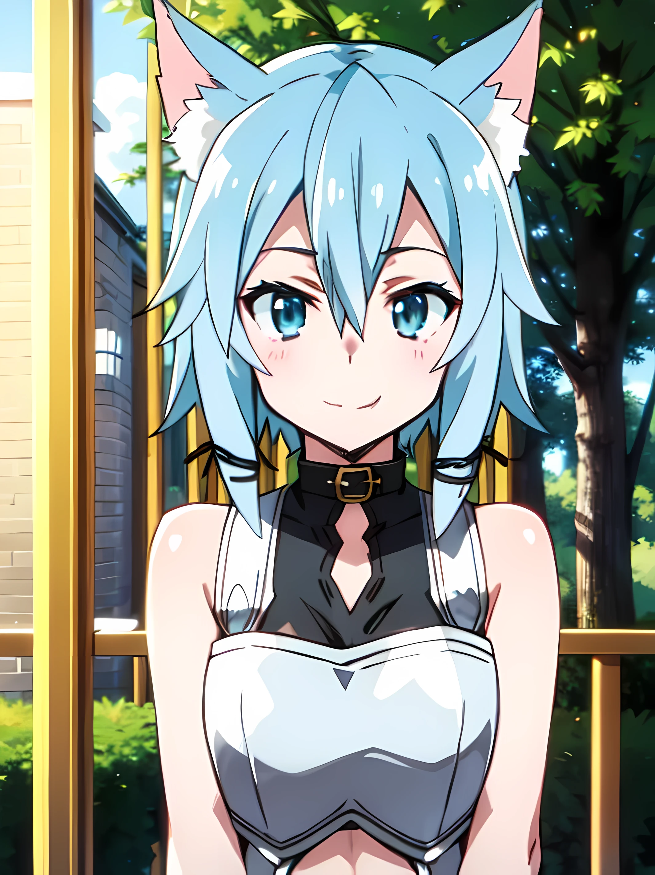 Sinon-ALO, smirk, (seductive, winning, Charming:1.3), Beautiful, (Highly detailed, hiquality:1.3), field, the trees, world of SAO