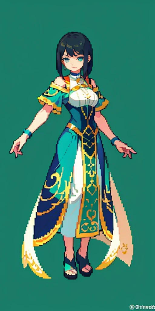 masterpiece, top quality, best quality), pixel,pixel art, 1 girl, aqua, fullbody, Cyprinid