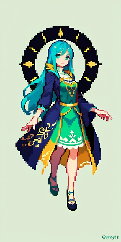 masterpiece, top quality, best quality), pixel,pixel art, 1 girl, aqua, fullbody, Cyprinid