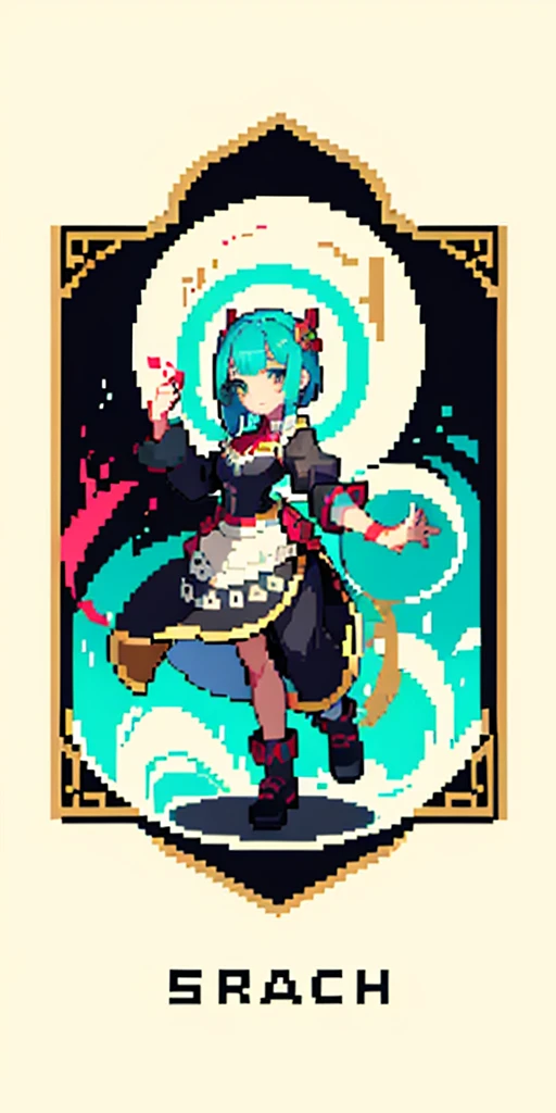 masterpiece, top quality, best quality), pixel,pixel art, 1 girl, aqua, fullbody, Cyprinid