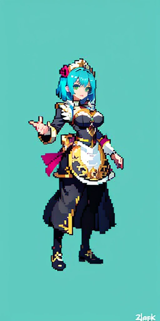 masterpiece, top quality, best quality), pixel,pixel art, 1 girl, aqua, fullbody, Cyprinid