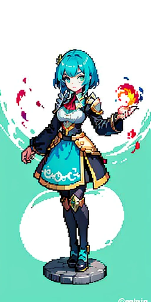 masterpiece, top quality, best quality), pixel,pixel art, 1 girl, aqua, fullbody, Cyprinid