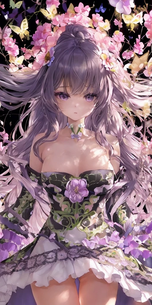 crouching down、puddle、Wet、Opening leg-shaped legs、opens legs、Lace panties(8K、top-quality:1.2)、(masuter piece:1.37)、(a picture、Photorealsitic:1.37)、 full body Esbian, (Perfect body:1.1)、(art nouveau:1.25), Maximalism artstyle,neon theme,suprematism,beautiful detailed flower, beautiful detailed eyes,hyper detailed,flower,hyper quality,,eyes,flower and hair is same color,beautifuly color,face,her hair is becoming flower, flower,hair,flower,butterfly,,1girlkawaii,,high details, high quality,back light,hair and clothes is flower,upper body ,high quality,hair with body ,webbed dress, upper body, flower leg, flower hands,body with flower, flower with clothes , dress with flower, , light particles,black background, Hair with flower,small breast with flower,floating hair with flower,floating1girl,small breast, marbling with hair and clothes, looking at viewer,original,arm down, cutting, black background, flower forground, hair with flower,highres, hair with flower,hair with flower ,hair, wavy hair ,diffusion lighting, abstract,Butterfly with body, flower with hair, her hair is flower,big top sleeves, floating,pupils, [[hair over one eye]],dark