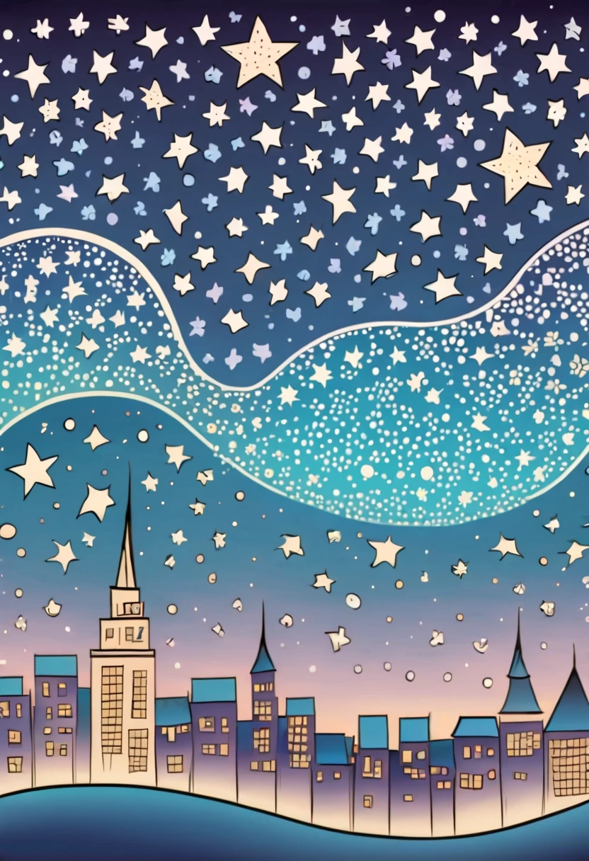 The stars write a text in the sky . City Night View in a zentangle style.