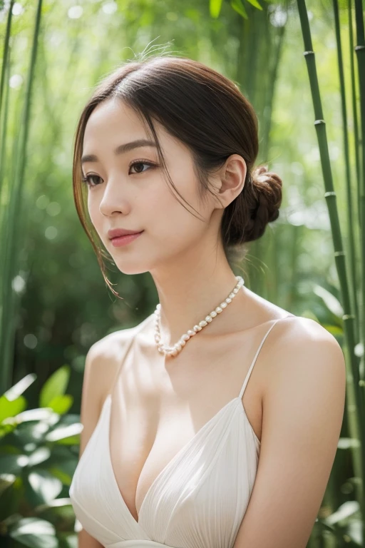 (NSFW),((1人の女性,The most beautiful faces in Japan,40 years,Old face,A MILF,There are wrinkles at the corners of the eyes,a park,Shot up close,Looking at the camera,View here)),,((pearls necklace,Classy hairstyle,natural make up,The chest is very bulging,Smile here,Lowered eyebrows,drooping eyebrows,Staring at them with an adorable expression,stand in front of a bamboo forest,Wearing black high heels,Looking at the camera,look at a camera)),((Turn to this,View here,Perfect fingers,perfect arms,细致背景,top-quality,The ultra -The high-definition,Perfect Anatomy,high-definition RAW color photography,professional photograpy, extremely delicate and beautiful, Extremely detailed,Super Detail, Top image quality,8K,masutepiece))