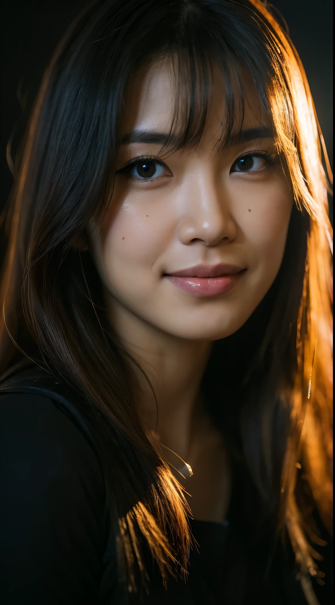 highest quality, epic realistic, ((in the pitch black darkness :1.4)), ((portrait:1.5)),(background: dark ) high contrast ,glorious picture, lowest lux, lighting face, she's comfortable, wearing nothing, , looks incredible, (8k, Raw photo, Highest quality),(epic realistic:1.5), a woman, face,(detailed eyes:0.8),(looking at the camera:1.4), (Highest quality), ( high contrast, deep shadows),Intricate details,cinematic,((skin:1.4)), (long dark hair:1.3), long hair, messy ,(Hdr:1.5),Detailed, colors, Superior quality, Masterpiece, Raw Photo (20-year-old, looking at viewer), beautiful, (wearing plain yellow shirt,), perfect, natural, perfect composition, portrait, perfect face, smiling expression, Captivating eyes, Bright details, Tight lips, (High Skin Detail),, (blue tint: 0.6), (sale: 0.8), (bloody: 0.7), Key lighting , (backlight: 0.5), Medium depth of field, Canon 5d, 50mm lens, f/4 apertures, (Ultra-detailed, Complex detail), sharp focus, soft colors, 8k, Absurd, 80mm, bokeh background, photography, smiling, pinay, filipina, large boobs, neon lights background