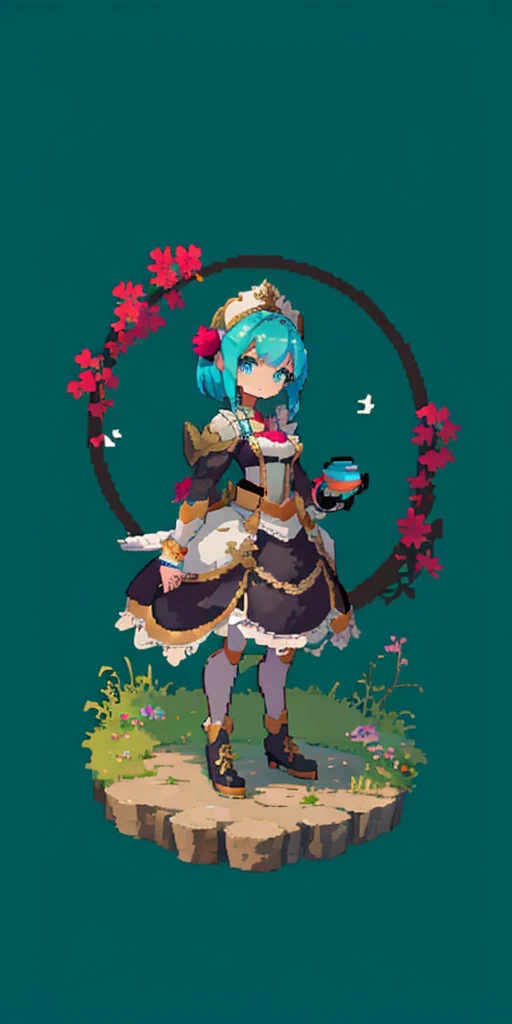 masterpiece, top quality, best quality), pixel,pixel art, 1 girl, aqua, fullbody, Cyprinid