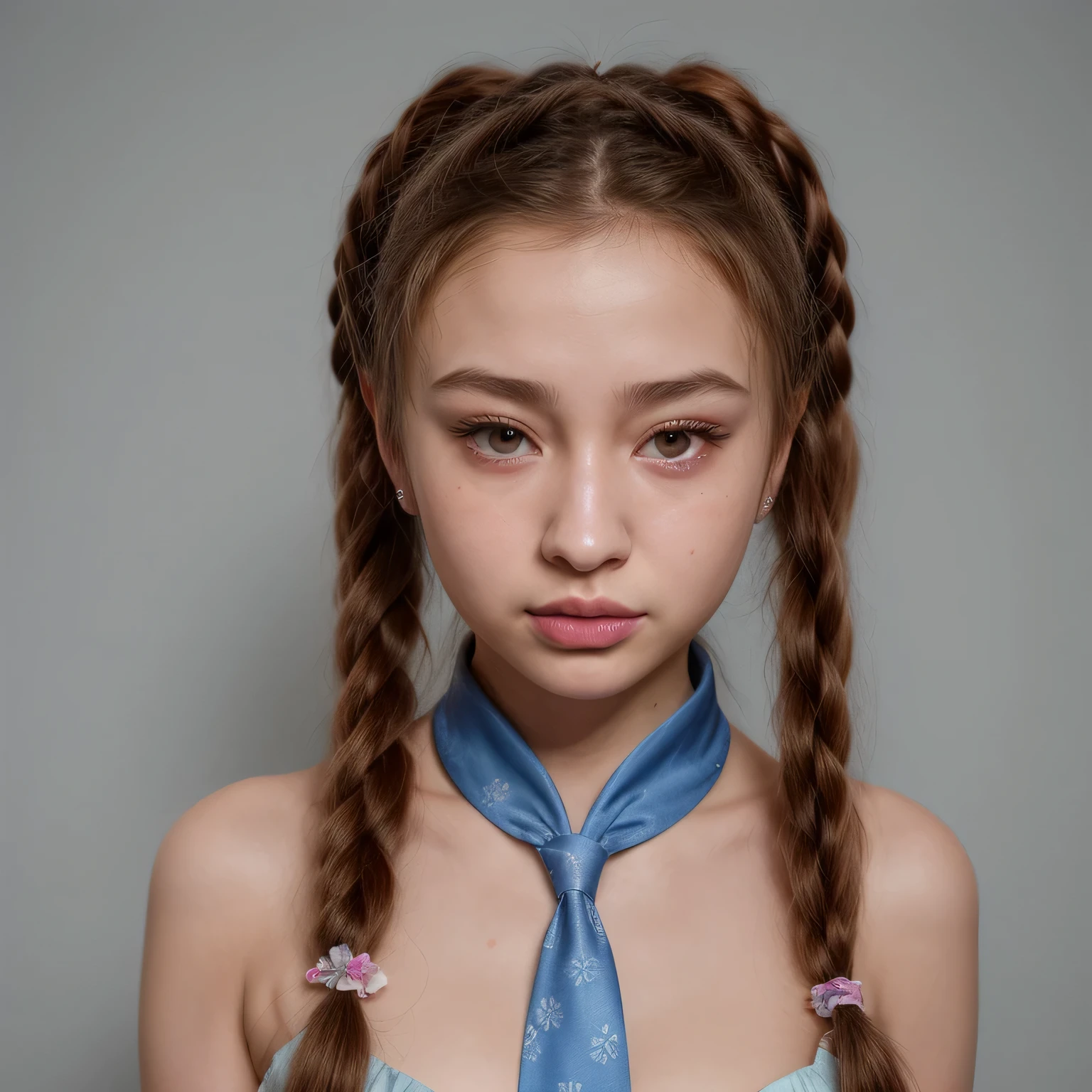 arafed woman with a blue tie around her neck, portrait sophie mudd, pokimane, anna nikonova aka newmilky, xision wu, dilraba dilmurat, gemma chen, bella poarch, girl with plaits, portrait of jossi of blackpink, pigtails hairstyle, ilya kuvshinov with long hair, lei min