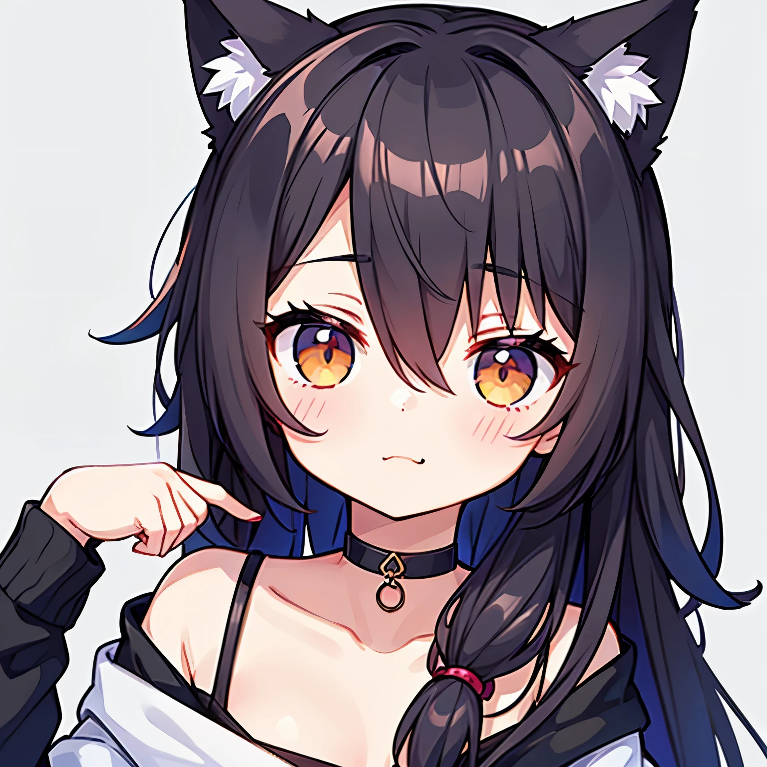 1人、girl with、a cool、A dark-haired、a choker、cat ear