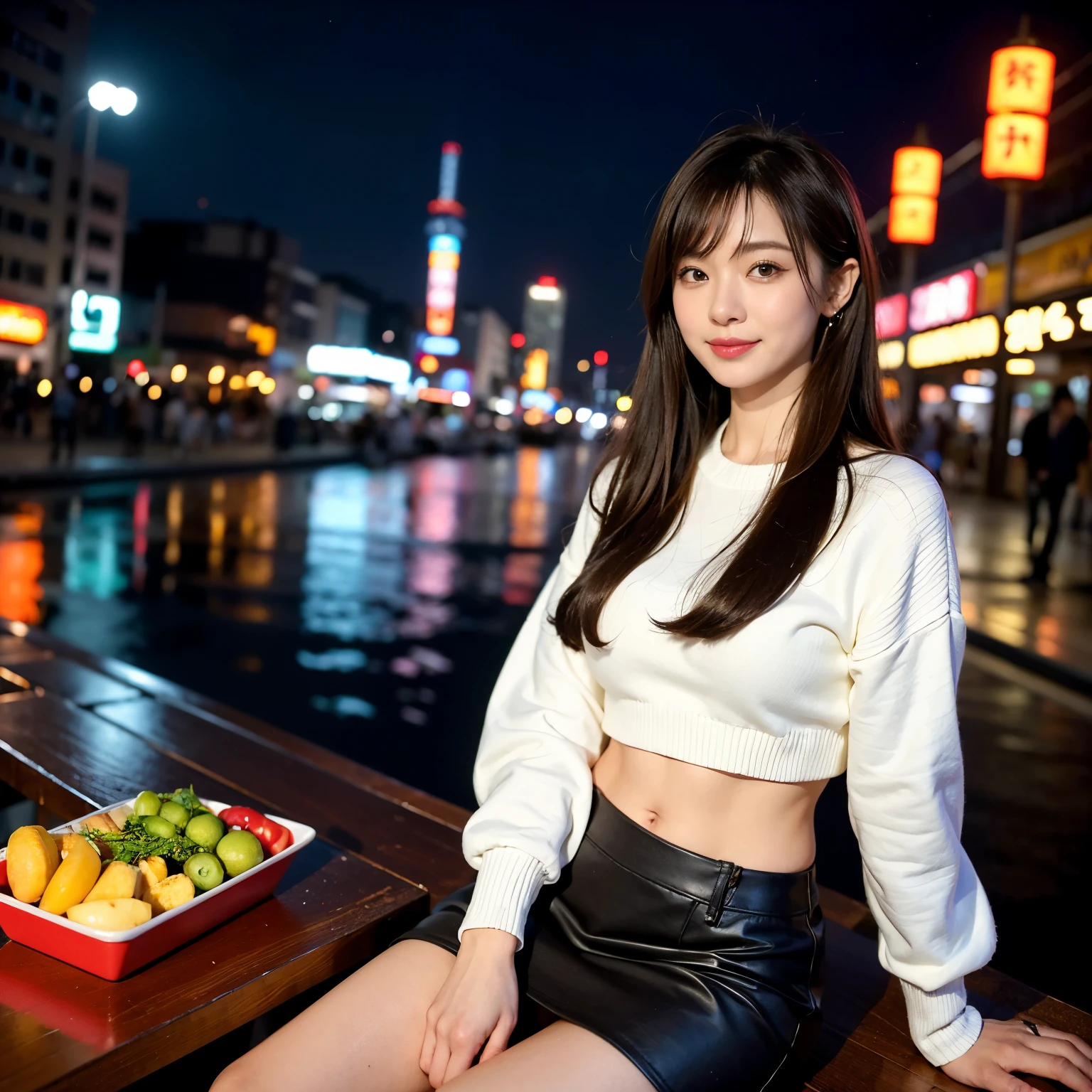 2 girls、Fukuoka、Hakata、Zhongzhou、Lined with food stalls、street vendors、nightclub、night cityscape、Neon Street、full bodyesbian、a closeup、A smile、、(8K、Raw photography、top-quality、masterpiece:1.2)、(realisitic、フォトrealisitic:1.37)、Highly detailed eyelash drawing、(((Top image quality))), (Perfect Anatomy), (Realistic), (Dynamic Angle), Pose Seductive,Perfect, Look、top-quality、hight resolution、Osaka、Shinsaibashi、street snap、Hair is short、full bodyesbian、Colorful outerwear、age 30s、I'm sitting on a chair and drinking alcohol.、long skirt、Sweaters、Brown hair、silber hair