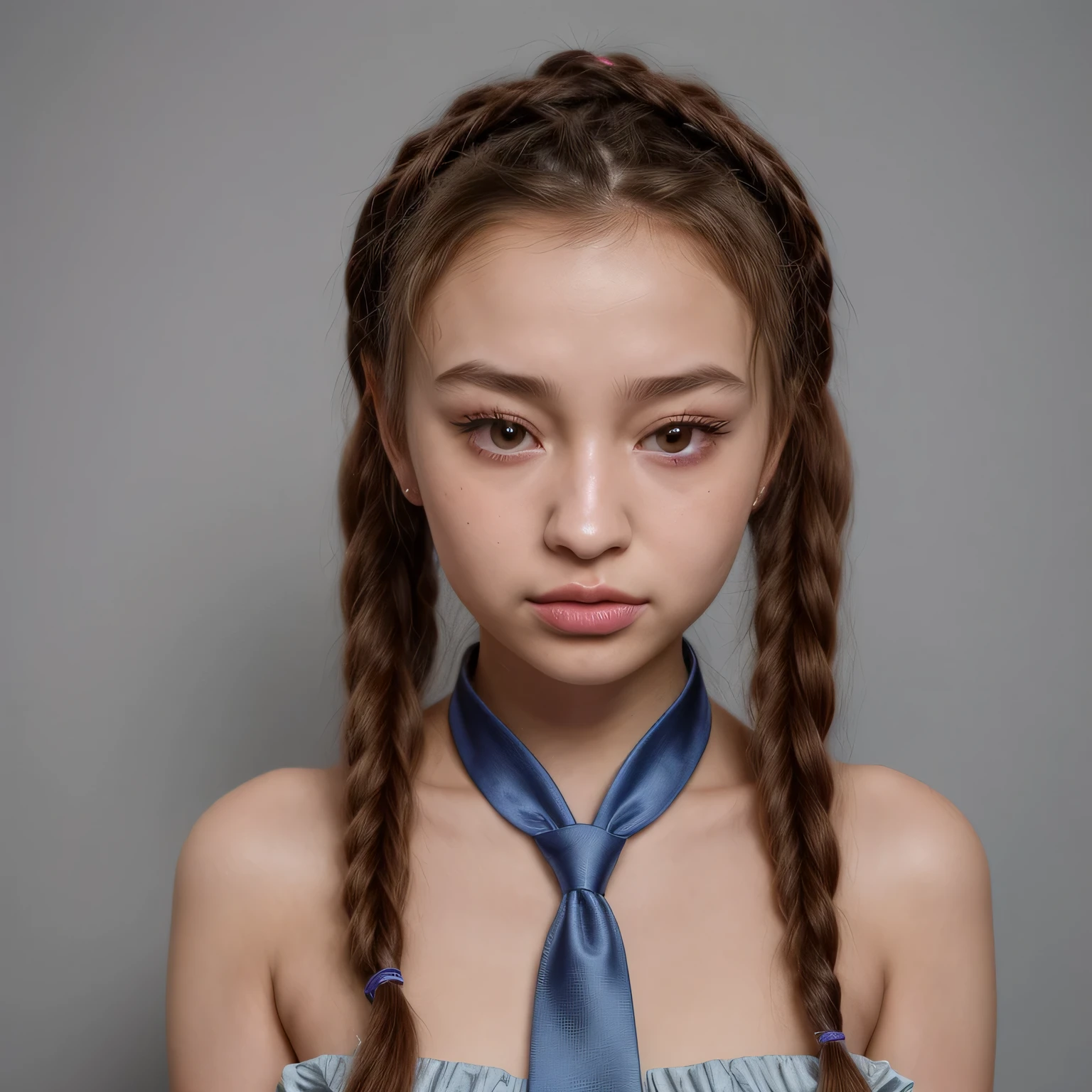 arafed woman with a blue tie around her neck, portrait sophie mudd, pokimane, anna nikonova aka newmilky, xision wu, dilraba dilmurat, gemma chen, bella poarch, girl with plaits, portrait of jossi of blackpink, pigtails hairstyle, ilya kuvshinov with long hair, lei min