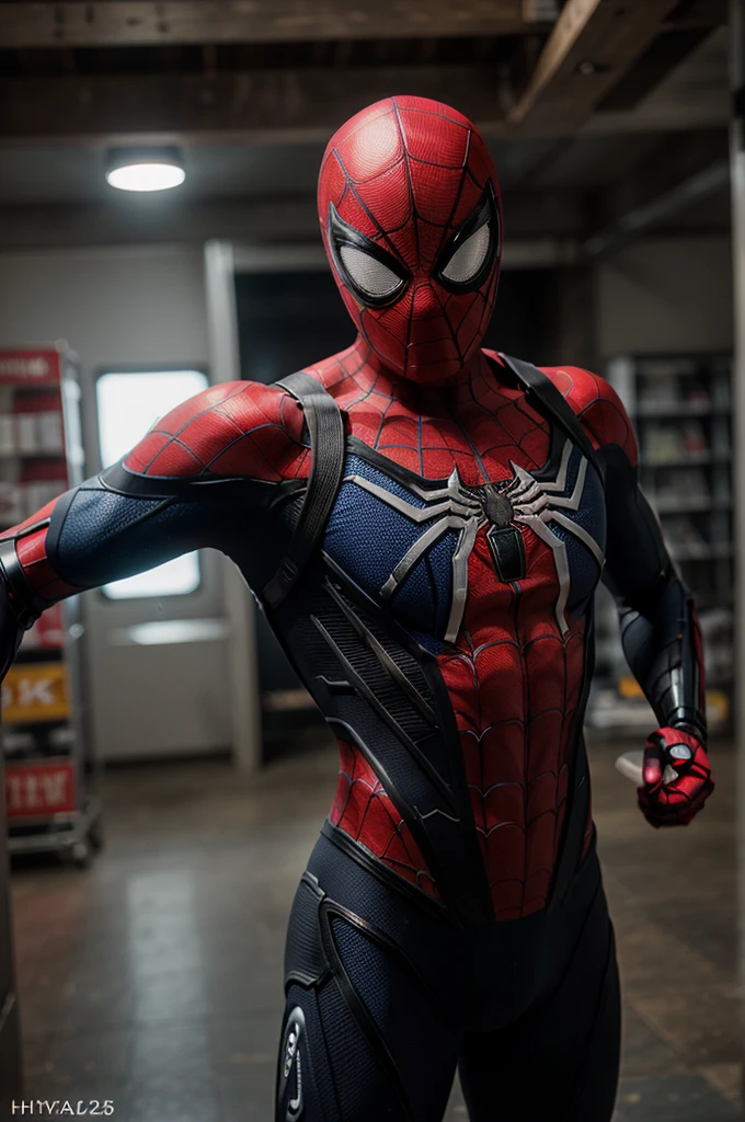 Realistic photo of New Spider-Man in a high tech cybernetic armor, dynamic pose, red and blue suits, nanosuits armor, intricate details, hyper realistic photo, 32K resolution ultra HD, hyper realistic photo, Hasselblad Helios 44-2 58mm F2 photography