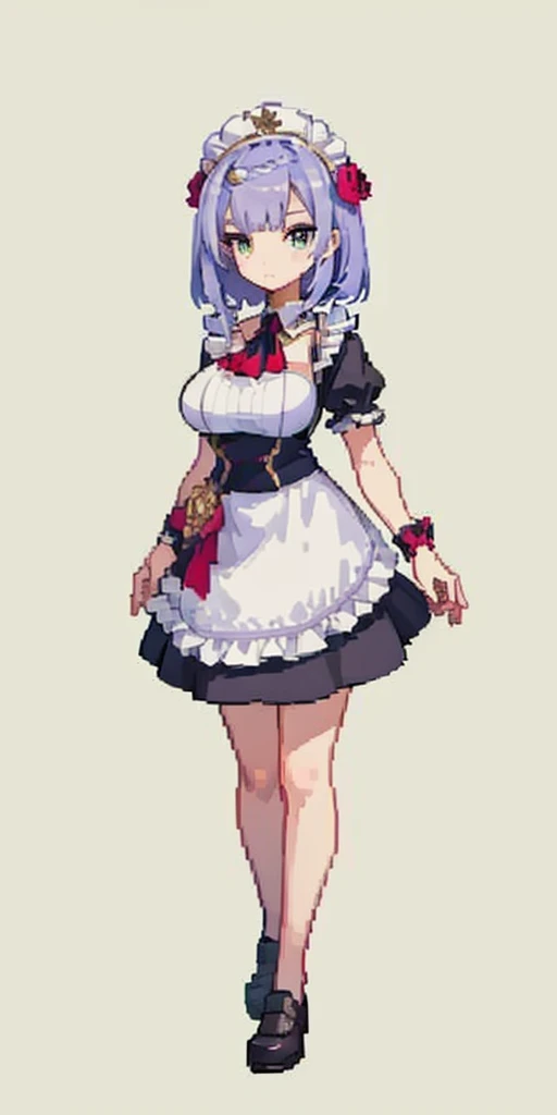 (masterpiece, top quality, best quality), 1girl, large breasts, big breast, Noelle Genshin Impact, Maid uniform, full body symmetrical looking to the viewer