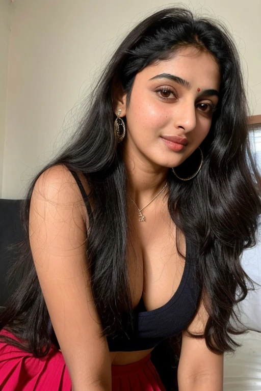Teen Indian schoolgirl, 18 yo, petite, perky breasts, ((features a mix of Monica Bellucci at 18 yo and Sridevi at 18 yo)), passport size photo, symmetric face,long black wavy hair,face looking straight into camera,