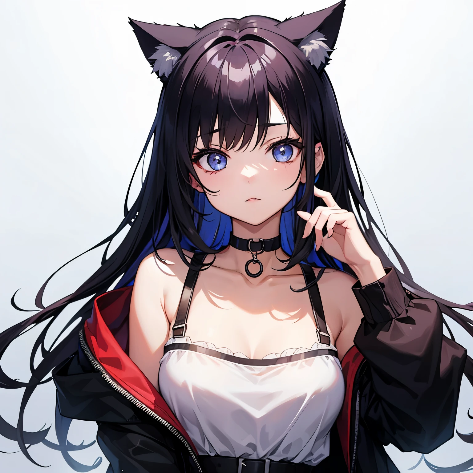 1 persons、girl with、a cool、A dark-haired、a choker、Cat's ears