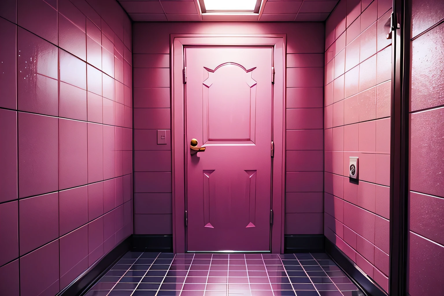wall-paper,landscapes,(Lewd atmosphere,Vulgarity,dark pink room:1.2),(Inside the shiny tiled room, Very small room,Confined space,Room without doors:1.3),Looking at the floor,anime colours