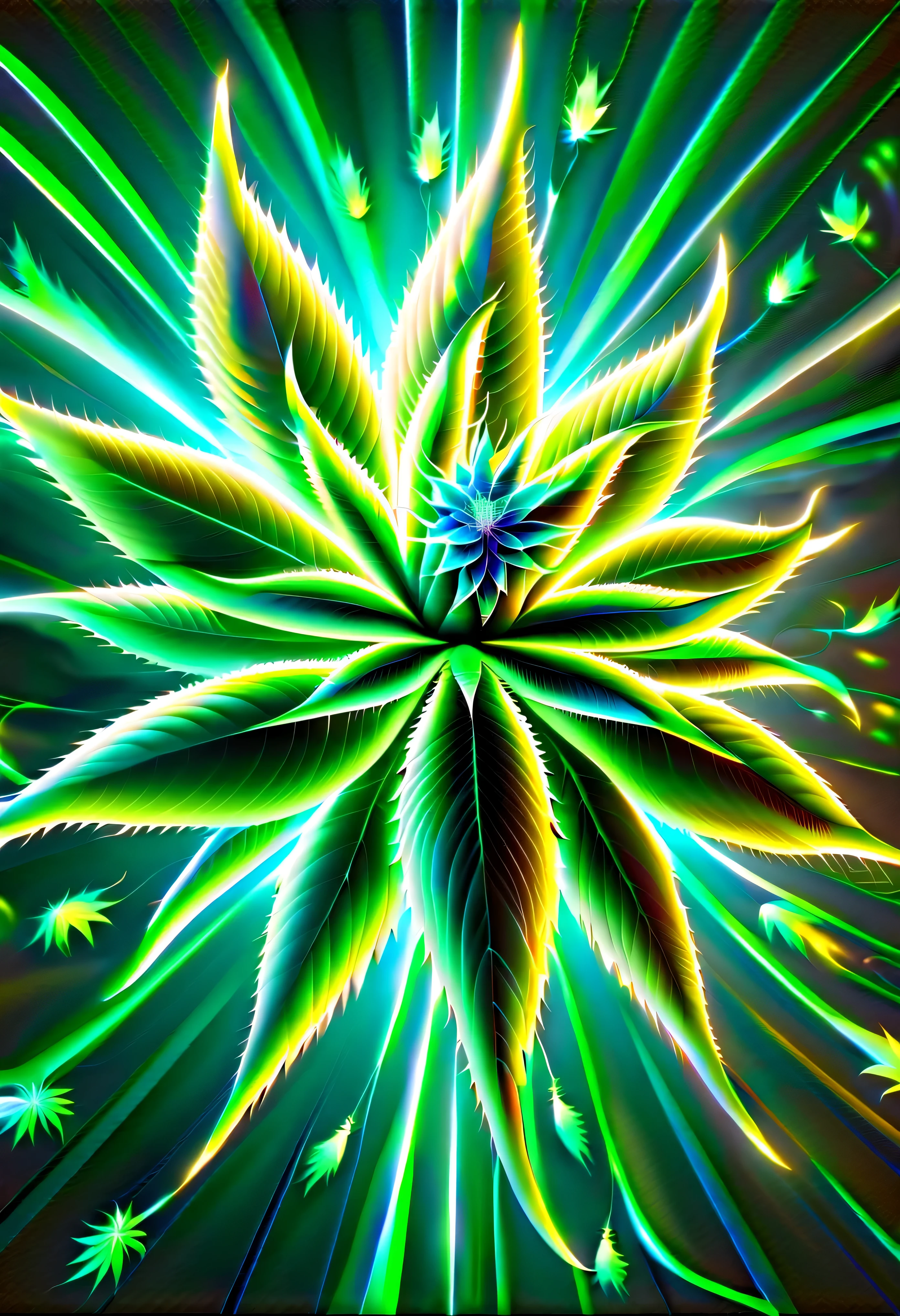 pintura cgi abstrata, epic surreal cannabis flower, divino, plantas de fantasia sombria, beauty glow neuron fruit, flores bioluminescentes ao redor, mundo escuro do mundo maravilhoso, bioluminescent radiation, many cannabis flowers have a vision, vision of many cynicisms, loucura, frenesi, flor louca, Arrebatamento, brilho do fanatismo, oil painting, spatula and brush strokes supplement, intrincado, maluco, brilho de beleza assustador, alto contraste, profundidade do mar inspirada, cores escuras ricas, high resolution, hyper realistic, trabalho de pincel de detalhe, stunning intrincado detail 8k rendering, alta qualidade, Qualidade Superior, best quality, verdadeira obra-prima, masterpiece lighting, cinematic angle, glass floor, (cannabis flower)