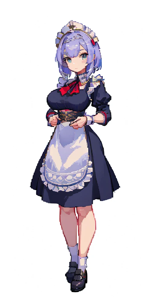 (masterpiece, top quality, best quality), 1girl, large breasts, big breast, Noelle Genshin Impact, Maid uniform, full body symmetrical looking to the viewer