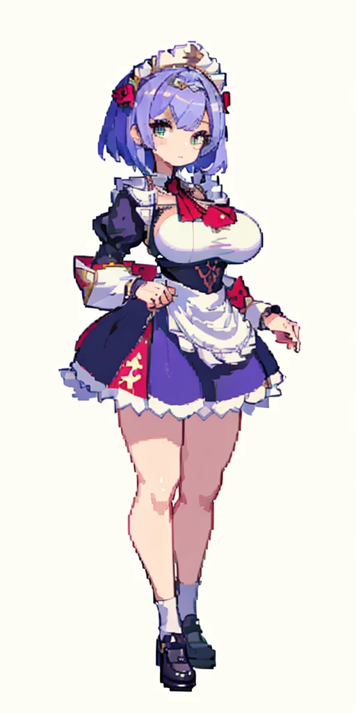 (masterpiece, top quality, best quality), 1girl, large breasts, big breast, Noelle Genshin Impact, Maid uniform, full body symmetrical looking to the viewer