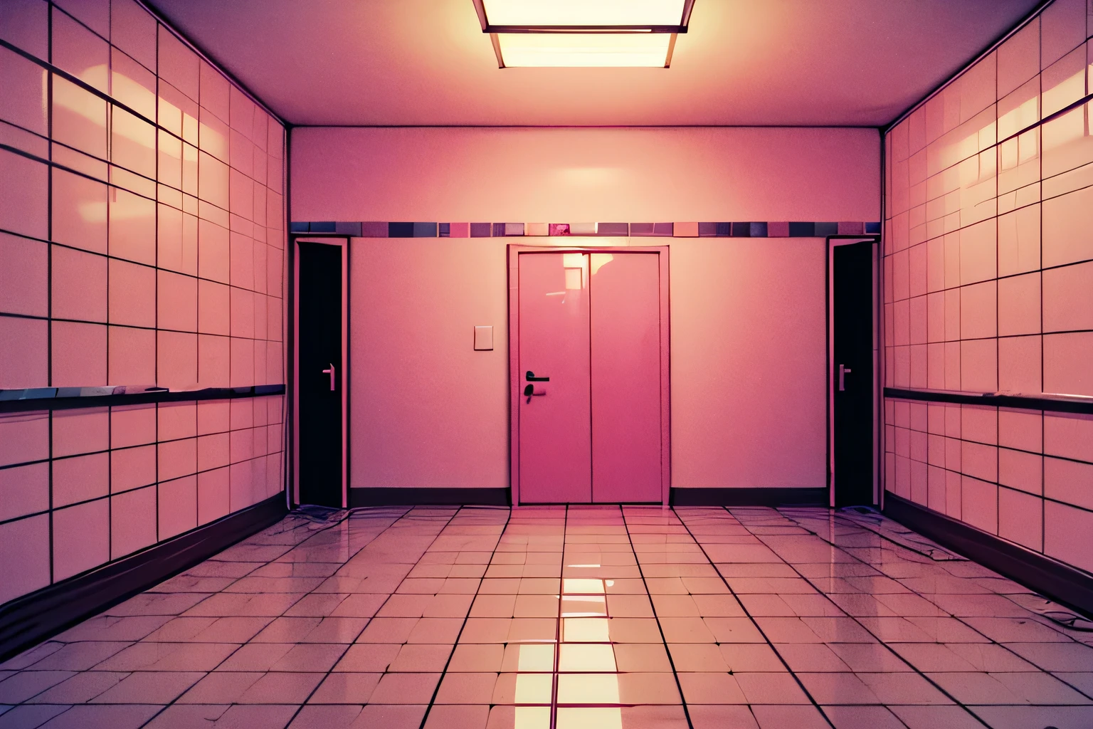 wall-paper,landscapes,(Lewd atmosphere,Vulgarity,dark pink room:1.2),(Inside the shiny tiled room, Very small room,Confined space,Room without doors:1.3),Looking at the floor,anime colours