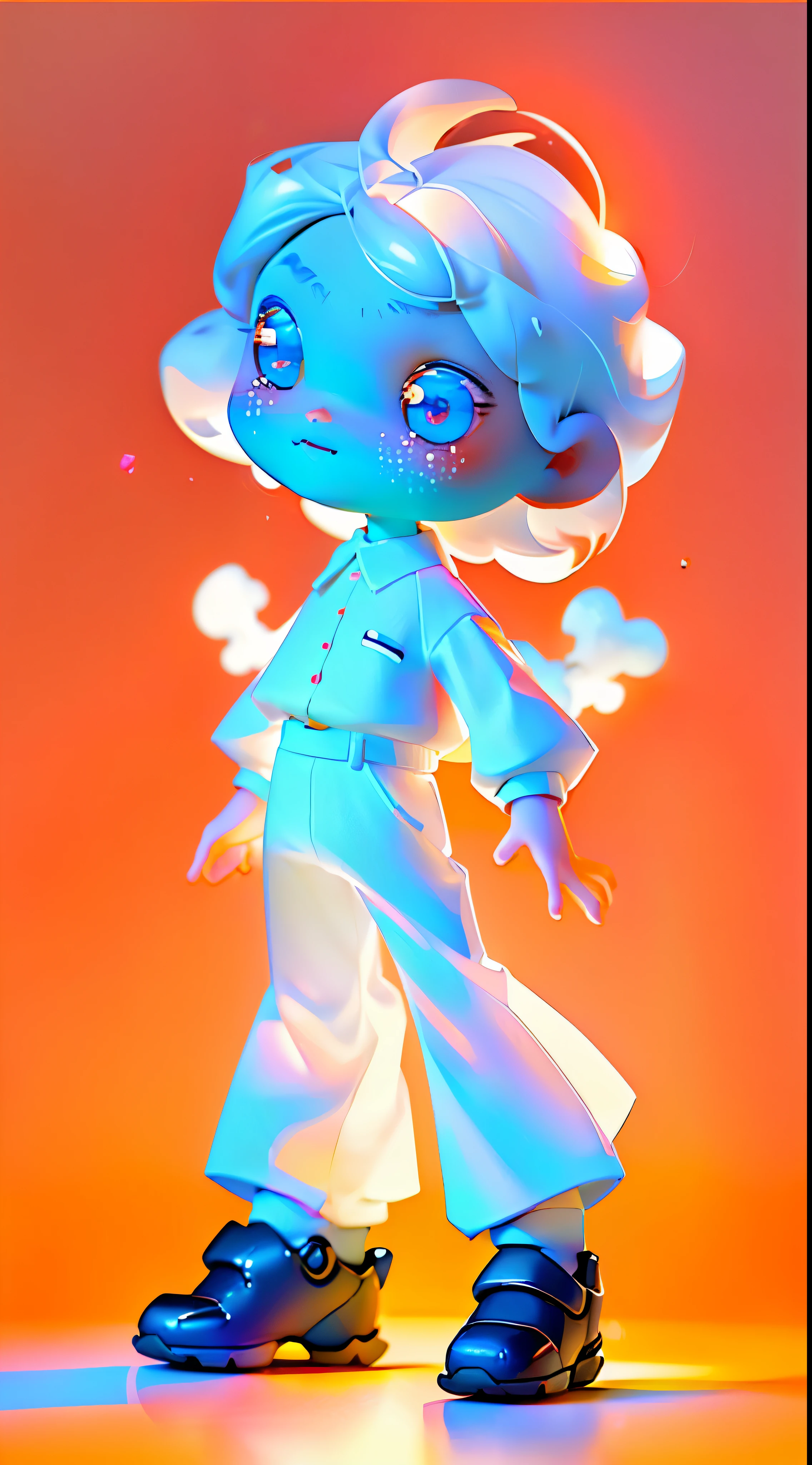 Boy little boy glasses full body 3d picture, 1pc, The eyes are good-looking, largeeyes, cute big breasts, having fun, pop matte blind box, Glowing bubbles, toys, solid color backdrop, ttchibi, Fluorescence transmittance, luminous body, kawaii, dolls, (((programmer, white shirt))), Bubble Mart Blind Box, Complicated details, 3 Rendering, fol body reference sheet, dribbble, Studio lighting, change, small, Gamine, tchibi, SD character:1.1, magic lab background, c4d, reference sheet, by Pixar, Blander, Overclocked renderer, high detal, 8K
