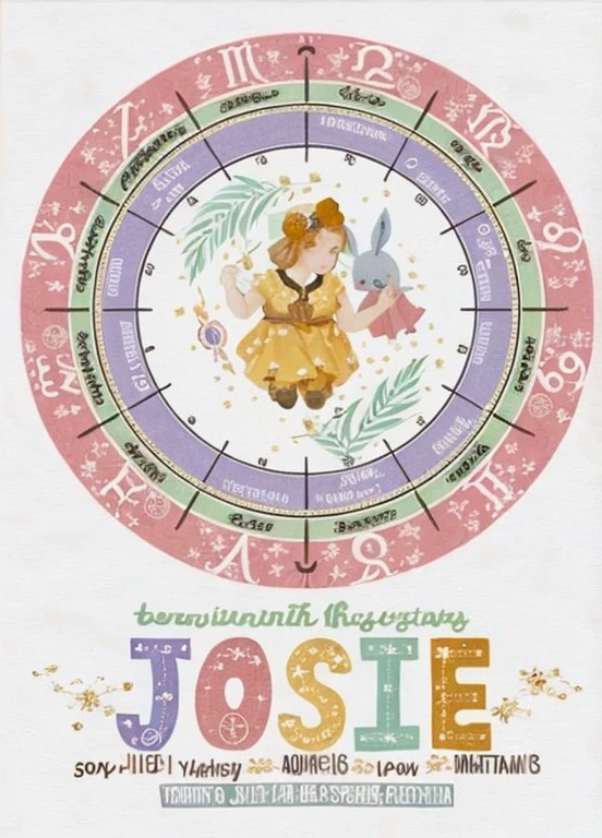 a poster with a girl in a yellow dress and a watch, tarot design, astrologia, tarot card design, Rosette, tarot card style, Zodiac Sign, Arte do Tarot, inspirado em Johanna Marie Fosie, as a tarot card, astrolabe, inspirado em Myles Birket Foster, With a star - chart, inspirado em Ida Rentoul Outhwaite