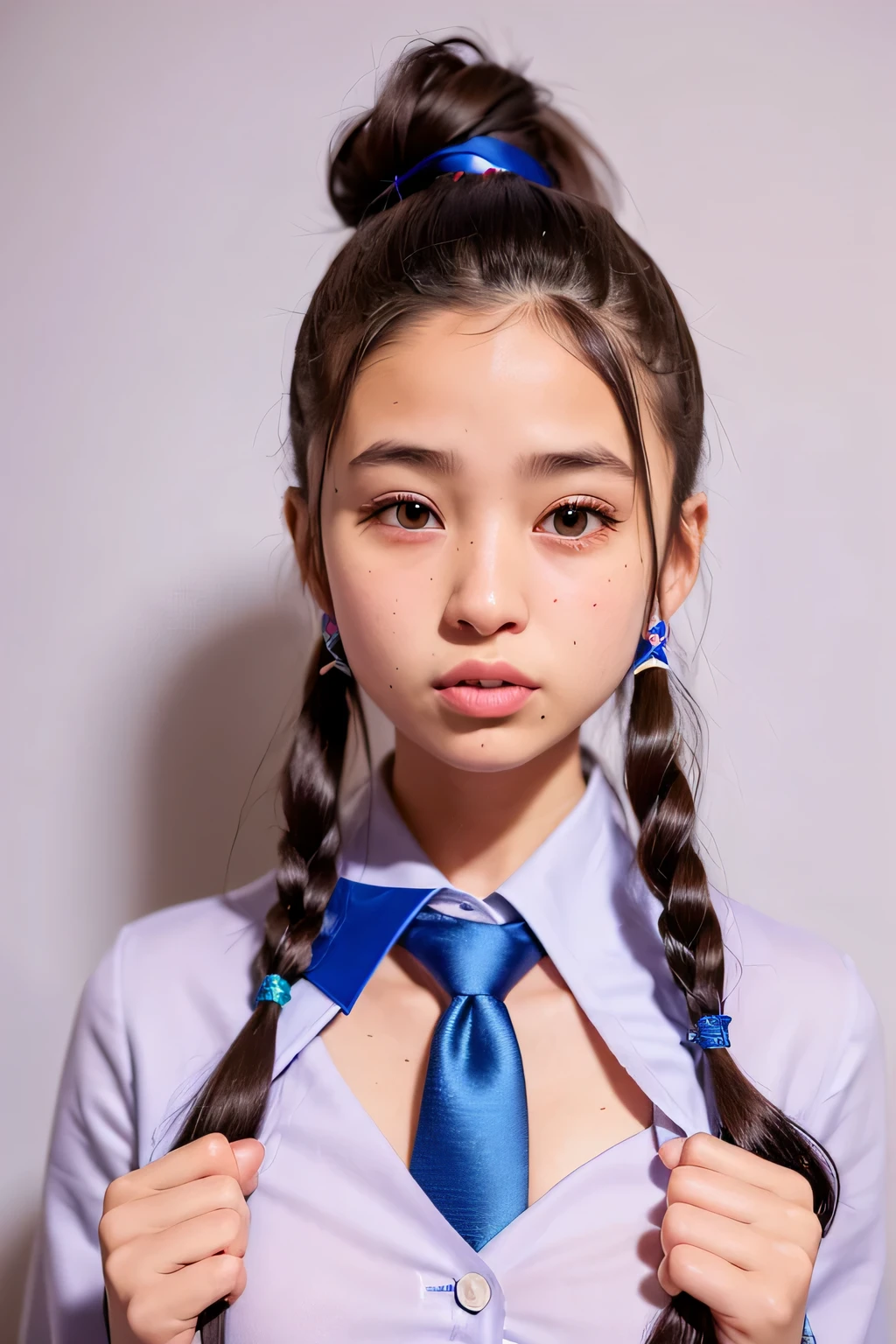 arafed woman with a blue tie around her neck, portrait sophie mudd, pokimane, anna nikonova aka newmilky, xision wu, dilraba dilmurat, gemma chen, bella poarch, girl with plaits, portrait of jossi of blackpink, pigtails hairstyle, ilya kuvshinov with long hair, lulu chen