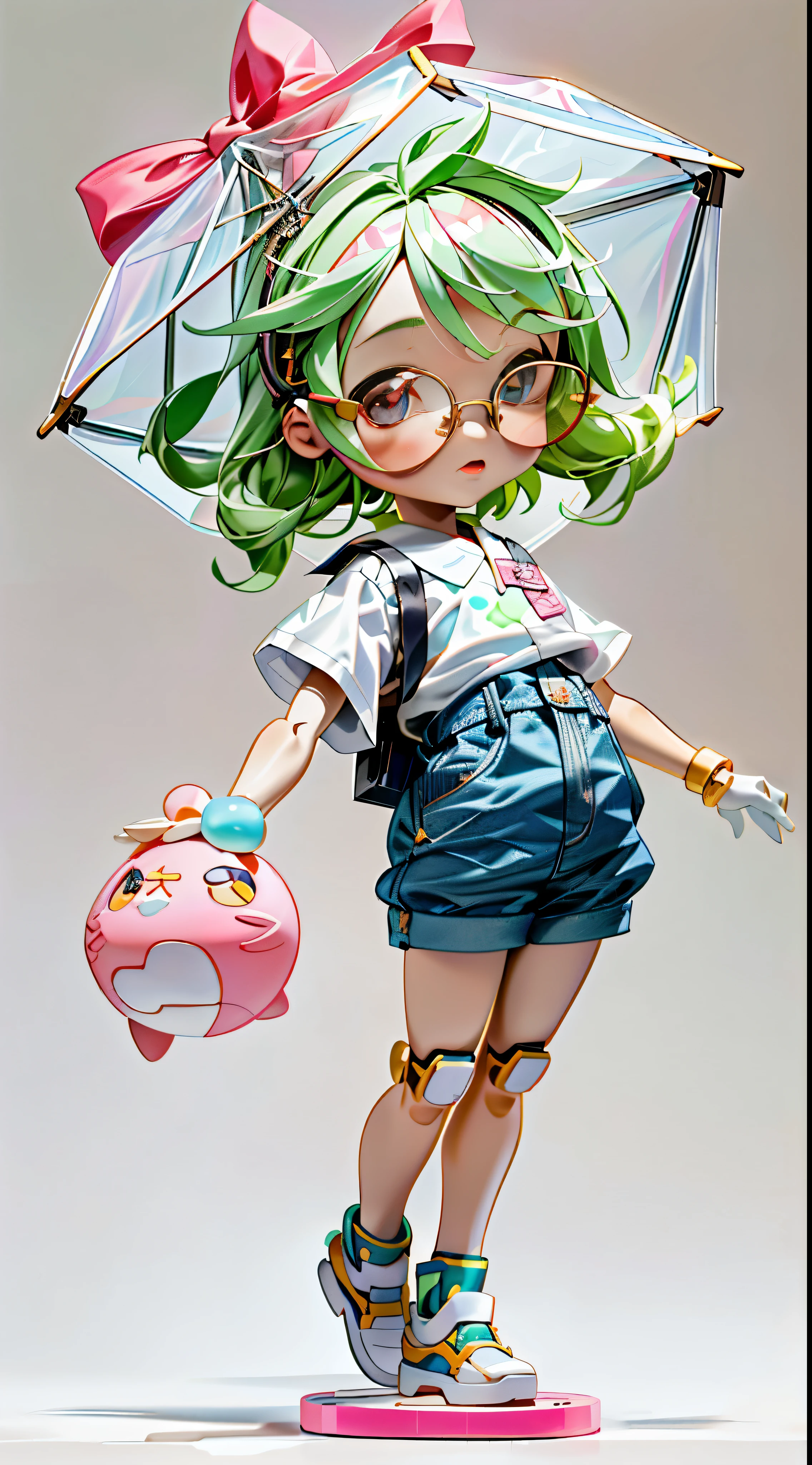 Boy glasses full body 3d picture, 1pc, The eyes are good-looking, largeeyes, cute big breasts, having fun, pop matte blind box, Glowing bubbles, toys, solid color backdrop, ttchibi, Fluorescence transmittance, luminous body, kawaii, dolls, (((programmer, white shirt))), Bubble Mart Blind Box, Complicated details, 3 Rendering, fol body reference sheet, dribbble, Studio lighting, change, small, Gamine, tchibi, SD character:1.1, magic lab background, c4d, reference sheet, by Pixar, Blander, Overclocked renderer, high detal, 8K
