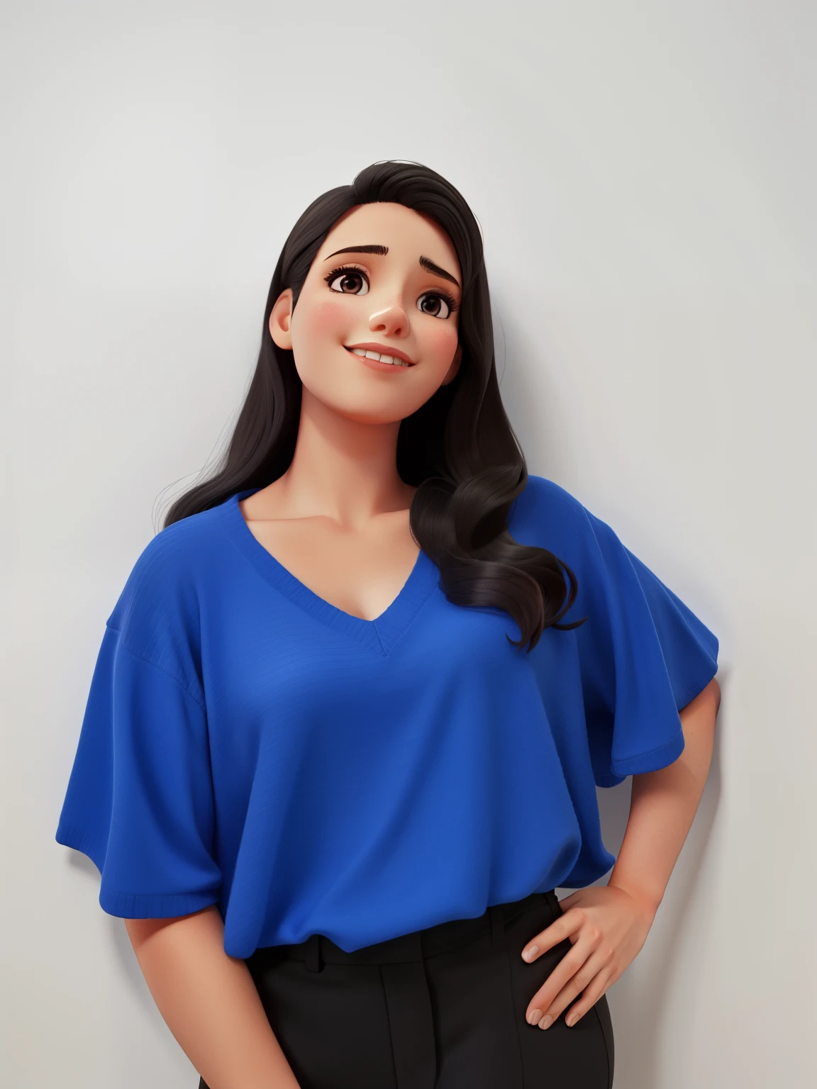 Um mulher estilo Disney pixar, cabelo preto na altura dos ombros, alta qualidade, melhor qualidade