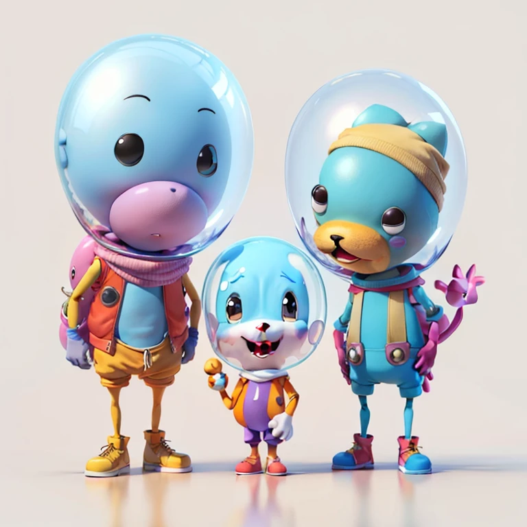 There are three cartoon characters that are together, Personagens 3D, fofo 3 d render, pixar fofo character design, fofo! c4d, design de personagem de alta qualidade, rolands zilvinskis 3d render art, 3 d illustration, 3 d illustration, Arte do conceito de personagem 3D, Gumball Watterson, fofo characters, characters 8k symmetrical