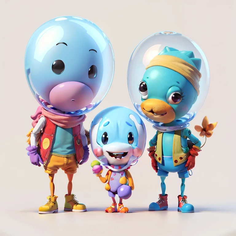 There are three cartoon characters that are together, Personagens 3D, fofo 3 d render, pixar fofo character design, fofo! c4d, design de personagem de alta qualidade, rolands zilvinskis 3d render art, 3 d illustration, 3 d illustration, Arte do conceito de personagem 3D, Gumball Watterson, fofo characters, characters 8k symmetrical