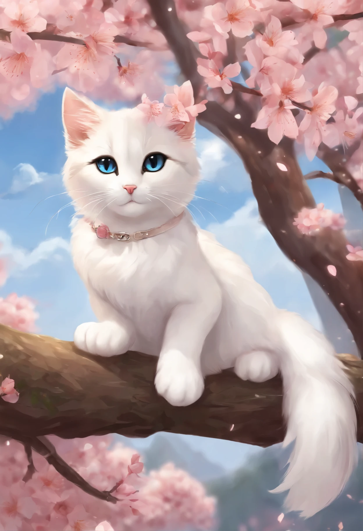cat sitting on a tree branch, realistic Anime Cat, Anime Cat, Anime visual image of a cute cat, Фан-арт Warrior Cats, beautiful Anime Catgirl, very very beautiful furry art, very beautiful Anime Cat girl, Cherry blossom petals around it, ahri, in anime style, Natsume Yuujinchow, made with anime painter studio