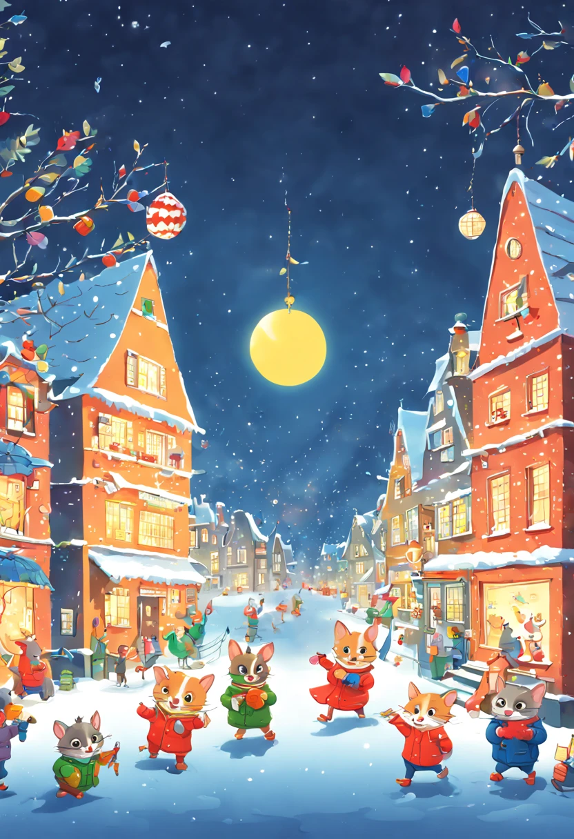 happy new year, Night, by Richard Scarry, enhance, intricate, (best quality, masterpiece, Representative work, official art, Professional, unity 8k wallpaper:1.3)