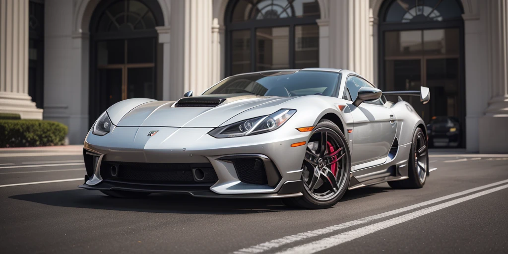 2000s style metallic-gray sports car parked in front of a large building, pexels contest winner, renaissance, automotive photography, vehicle photography, no watermarks, car commercial photograph, sportscar, shot on sony a 7 iii, full view of a sport car, 🤬 🤮 💕 🎀, car photography
