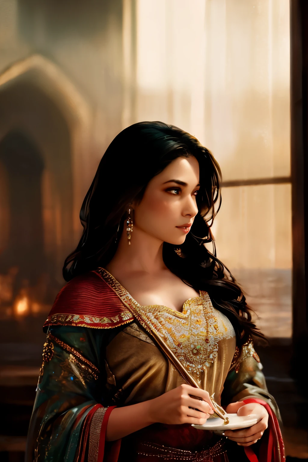 modelshoot style,Tamanna, fwir skin (extremely detailed CG unity 8k wallpaper), full shot body photo of the most beautiful artwork in the world, medieval armor, professional majestic oil painting by Ed Blinkey, Atey Ghailan, Studio Ghibli, by Jeremy Mann, Greg Manchess, Antonio Moro, trending on ArtStation, trending on CGSociety, Intricate, High Detail, Sharp focus, dramatic, photorealistic painting art by midjourney and greg rutkowski