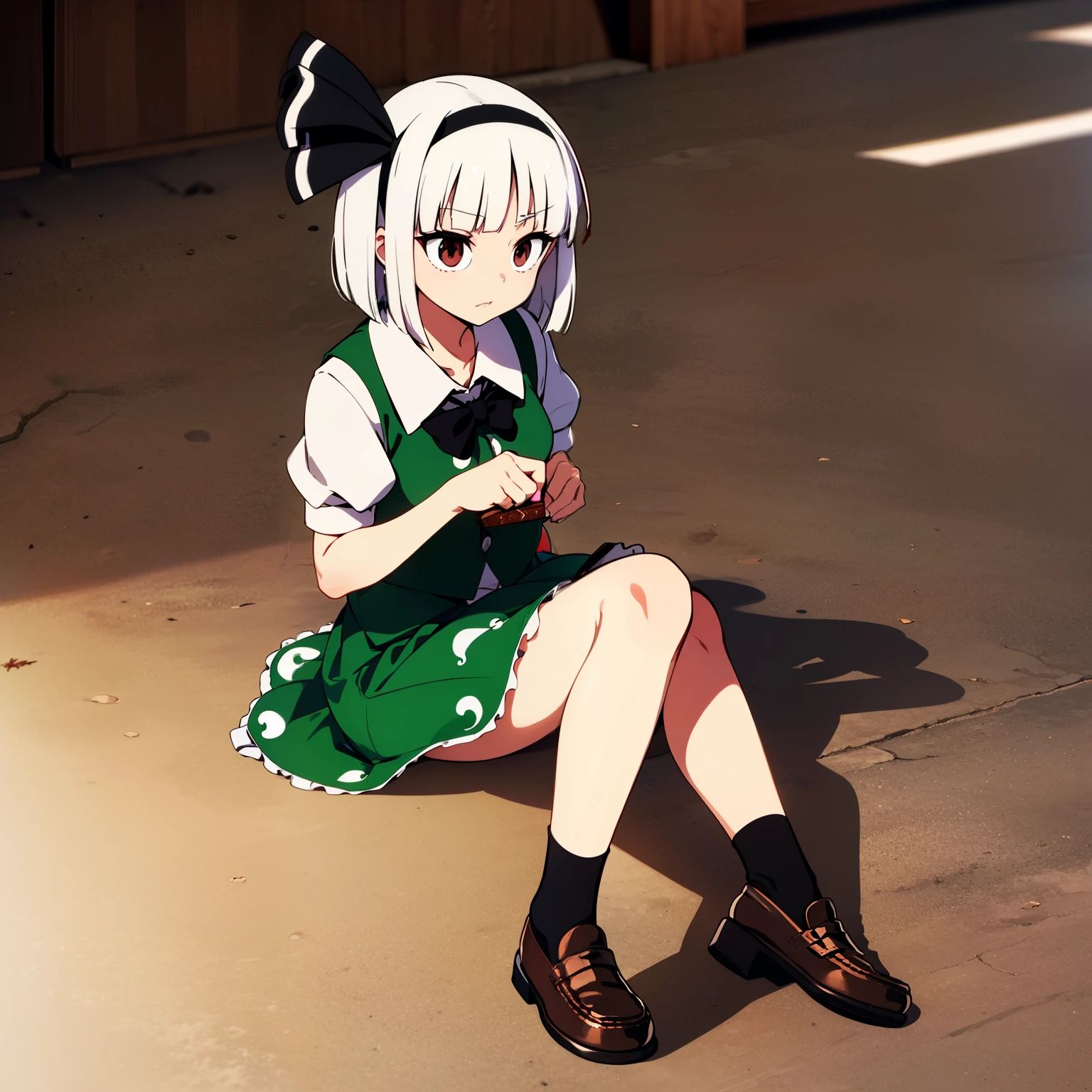 1girl, solo,touhou, (konpaku youmu:1.3), (black ribbed high socks:1.3),(Brown Loafers:1.3),