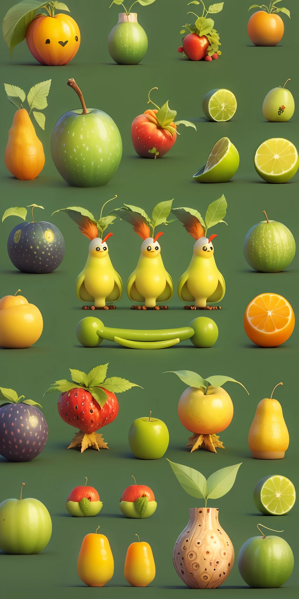 Cute fruit character 3D illustration isolated on solid background,Studio set for kid-friendly animation style