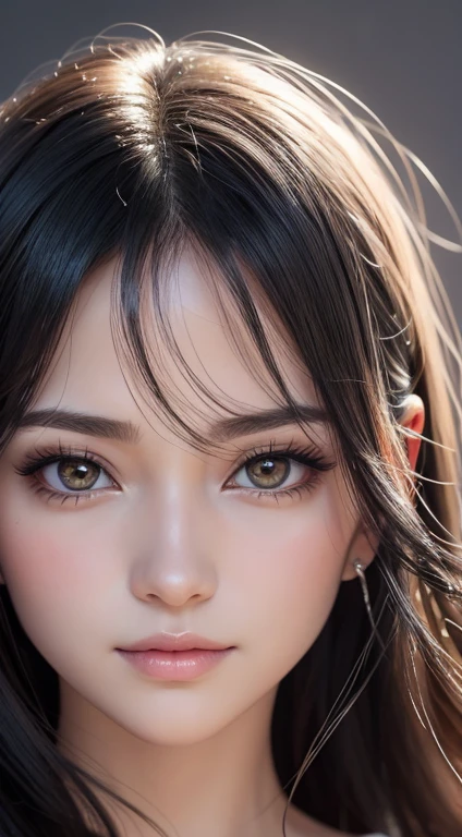 animesque、portraitures、One Person20age、Pretty Woman、Moisturized eyes、Casual clothing、a picture、oval jaw、beautiful countenance、The hair、Silver and black eyes with beautiful shine,,、LDS Art