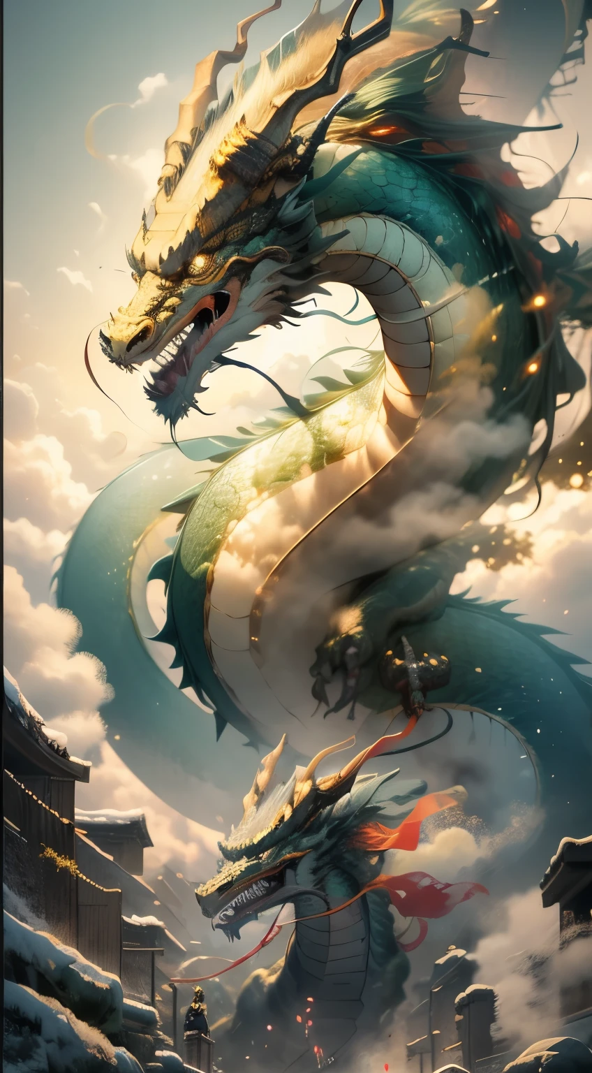 Photorealsitic Chinese Dragon One Dragon Even the air shines gold long to wrap around toguro Mythical