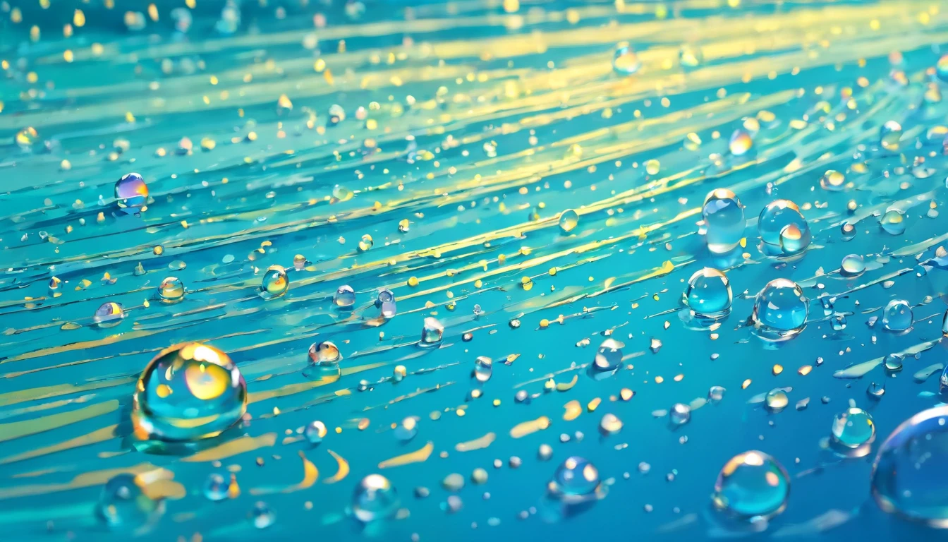 an abstract shot of water droplets on a vibrating surface, with multiple droplets creating unique and unpredictable patterns, showcasing the chaos and beauty that arises from the influence of vibration on water
