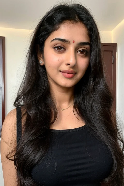 Indian schoolgirl, 18 yo, petite, perky breasts ((features a mix of Monica Bellucci at 18 yo and Sridevi at 18 yo)), passport size photo, symmetric face,long black wavy hair,bedroom, beautiful detailed eyes, nude,standing,full length,