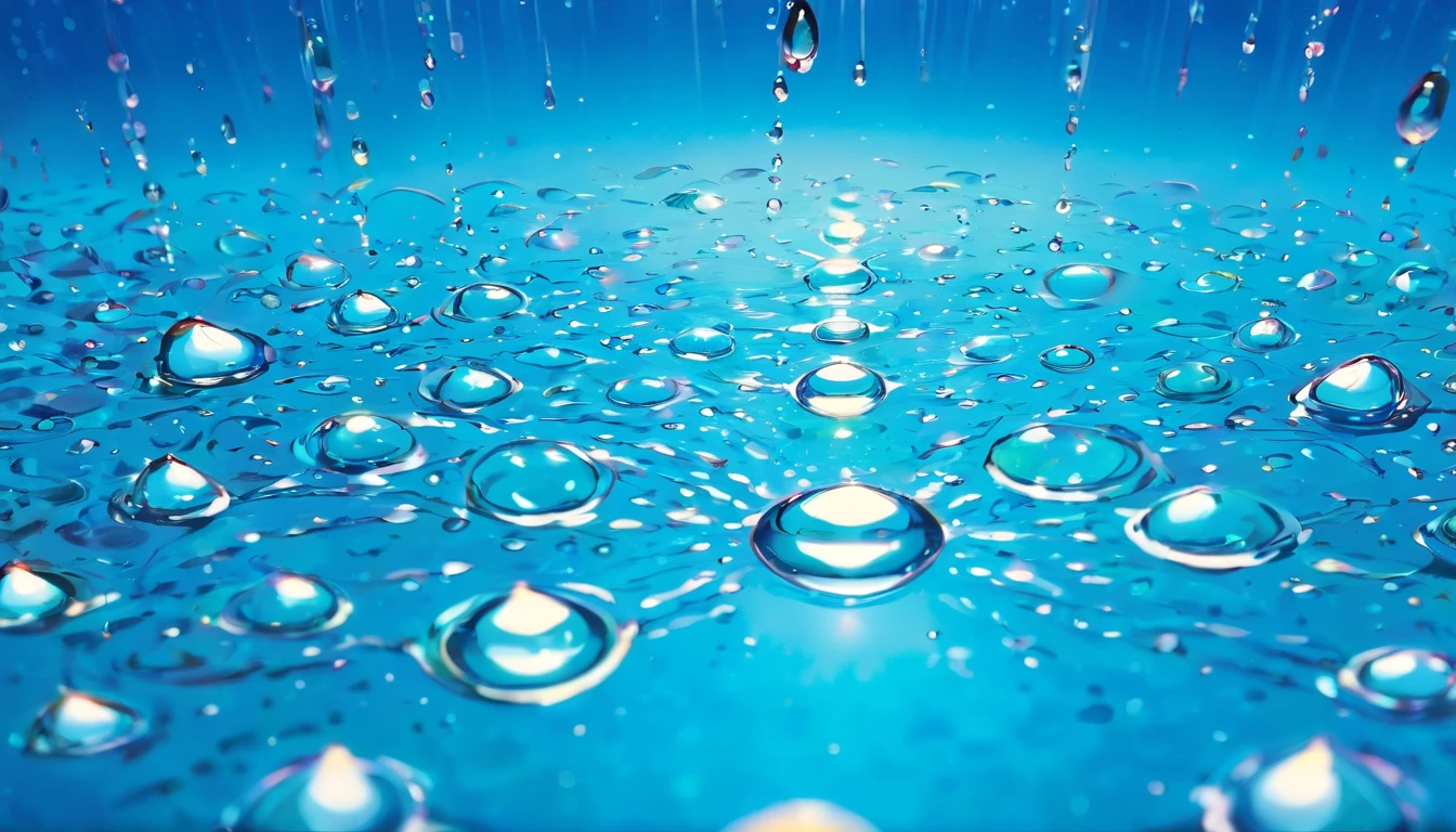 an abstract shot of water droplets on a vibrating surface, with multiple droplets creating unique and unpredictable patterns, showcasing the chaos and beauty that arises from the influence of vibration on water